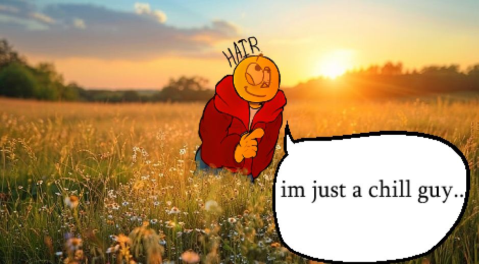 Tristan recreating the chill guy meme because i thought he looked like it lol