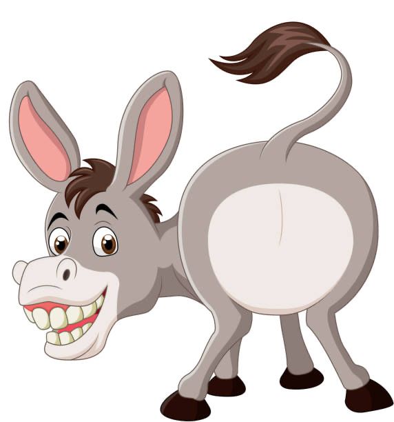 Cartoon jackass with a shiteating grin showing its butthole to the viewer