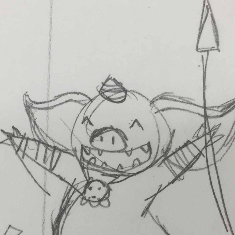 A pencil sketch of a Bokoblin from Breath of the Wild. They're happy!
