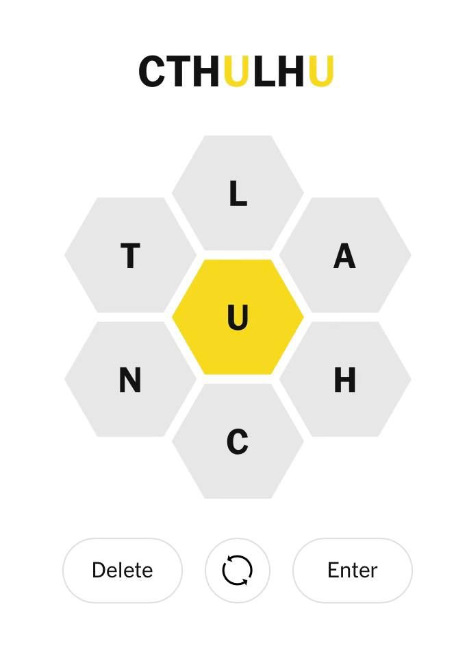 The Times Spelling Bee would not allow me to play CTHULHU today. (The full roster of letters is TLAHCN, with U in the middle.) 

It wouldn't let me play another word today either, as long as we're here. 