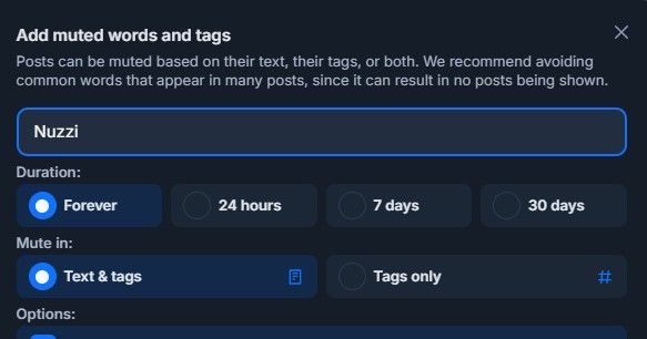 "Add muted words" screen from bluesy.
I have added "Nuzzi"