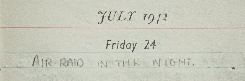 Diary entry from Friday 24th July, 1942, reading 'Air Raid in the Night'