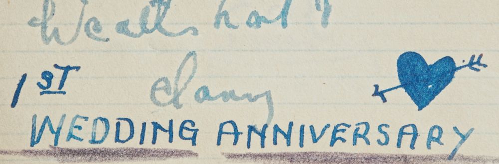 Diary entry reading '1st wedding anniversary'