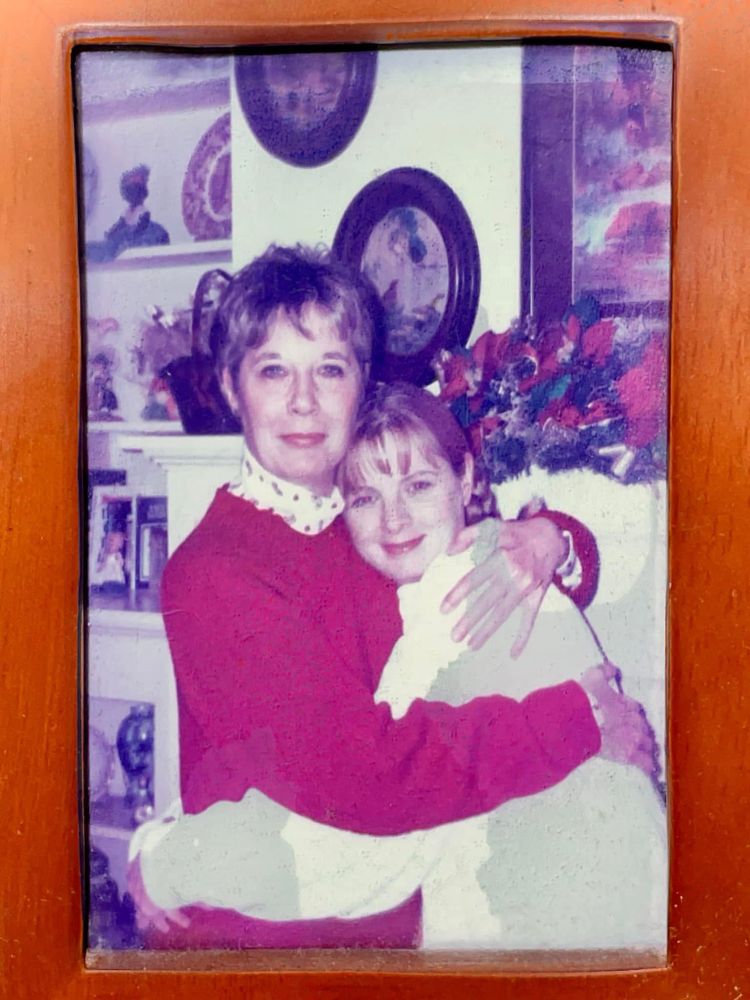 Old framed photo of me and my mom at Christmas 