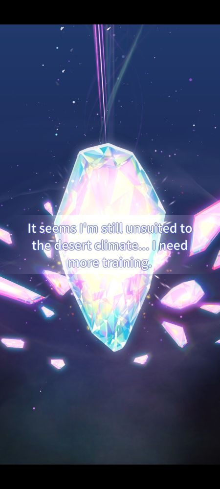 NU: Carnival screenshot. 
"It's seems I'm still unsuited to the desert climate...I need more training."