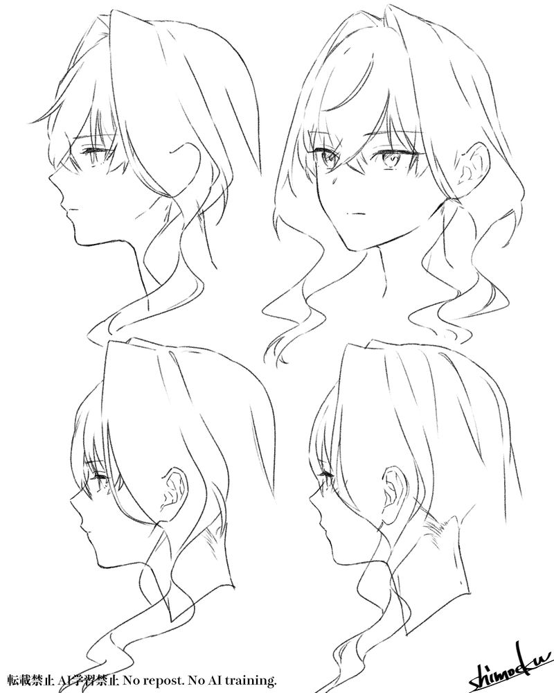 習作：霜枝kwちゃん。頭部角度の反復練習。