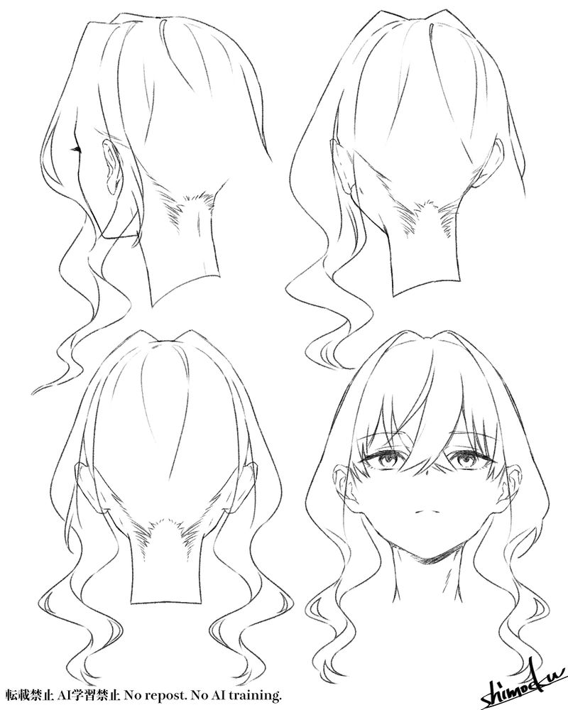 習作：霜枝kwちゃん。頭部角度の反復練習。