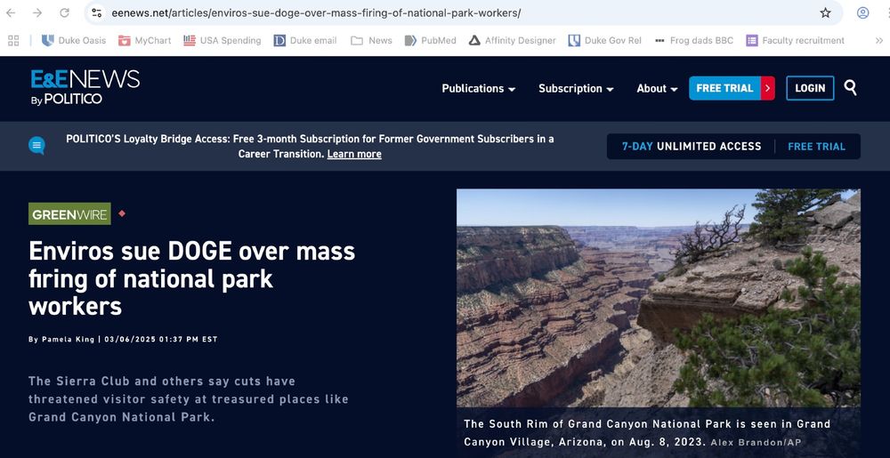 Politico report that Sierra Club and other organizations (JACL, OCA, UCS) filed a law suit on Wed Mar 5 against DOGE mass firings at National Park Service, US Forest Service & Bureau of Land Management