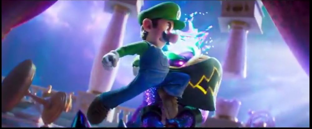 Luigi doing the Knee of Justice in the latest Super Mario Galaxy Movie teaser trailer.