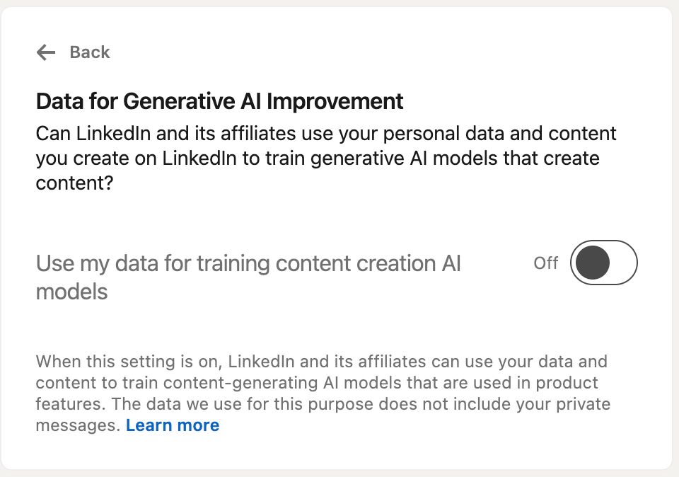 linkedin privacy setting to allow my content for AI training. Release the Epstein files.