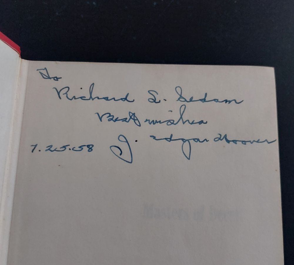 First page, signed by J. Edgar, to my grandfather, dated 7/25/1958