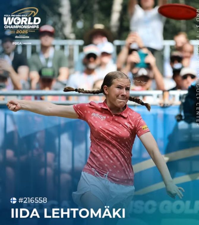Iida Lehtomäki had hard times at '16' you need to get your disc in a certain area and if you don't make it you need to throw your disc at the same place as long as you get there. Iida had big lead what was cut nonexistence, taking +8 at '16'.