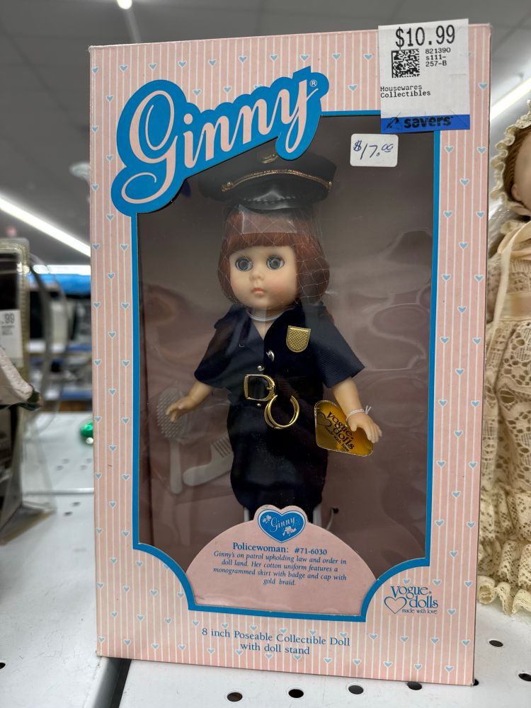 A policewoman Ginny doll mint in box from the 1980s