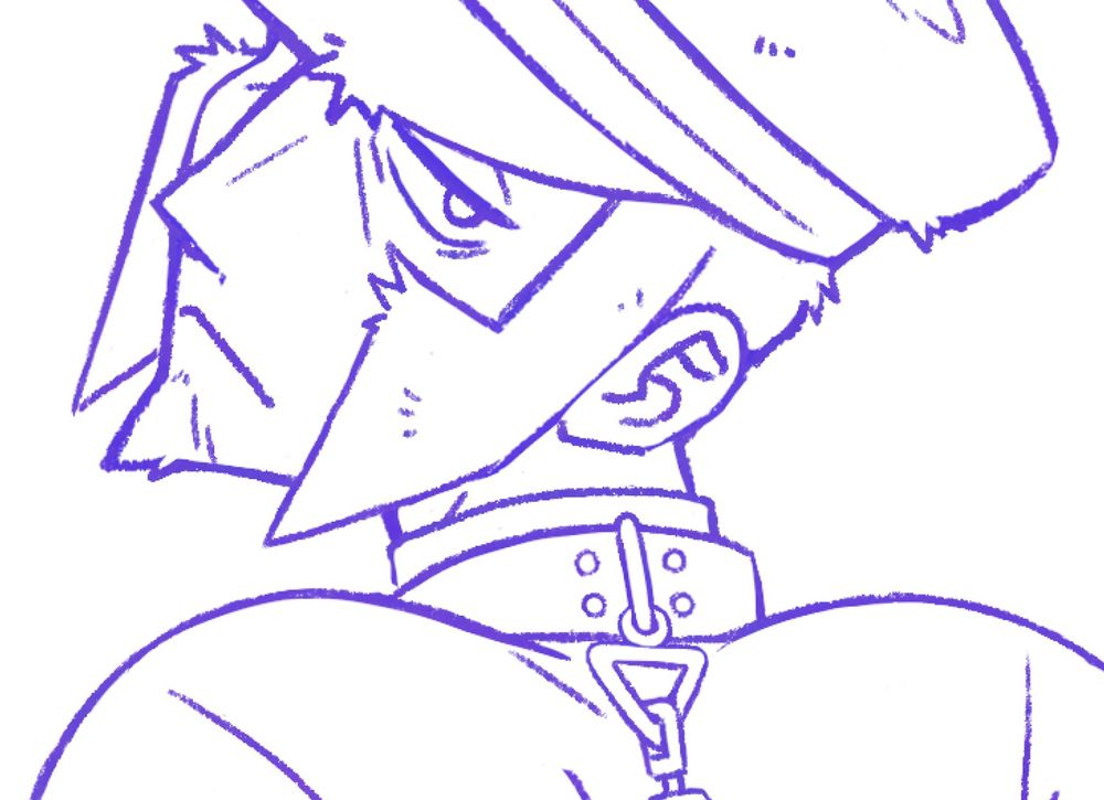 Collared warden Ingo looking over his shoulder 