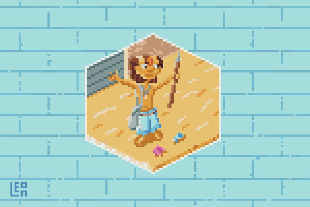 Isometric pixel art featuring Twister from the 2000s Nickelodeon show Rocket Power. 