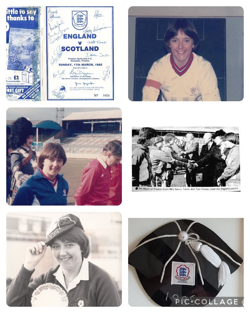 Top row - match programme, changing room photo 
Middle Row - lining up b4 kick off, introducing Civic leaders & Tom Finney to the Lionesses
Bottom Row - Official photo (Hull & Grimsny Newspapers), My 50th cap

Copyright - Carol Thomas