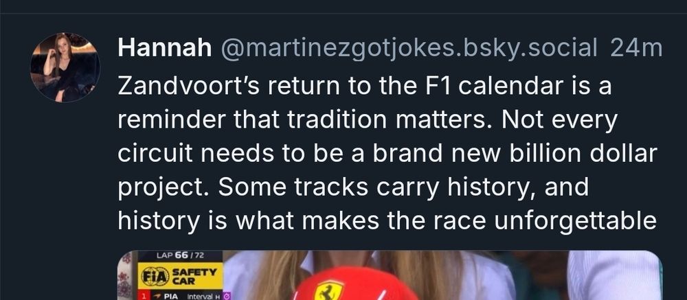 Bsky user saying something about tradition and zandvoort
