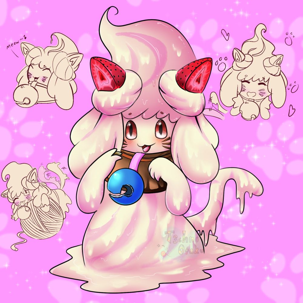The cake-like pokemon, alcremie, is mimicking the form of a cat. It's pretty darn adorable!