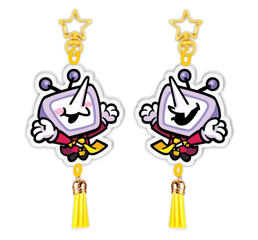 A keychain mockup of Tenna from the video game Deltarune.
