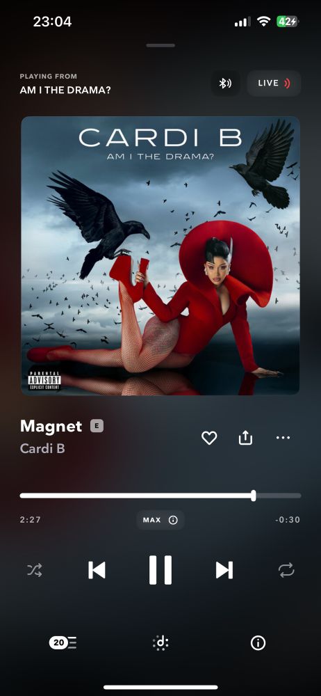 Screenshot of Grammy award winning artist Cardi B and her future Grammy winning album 

Song title ‘Magnet’
