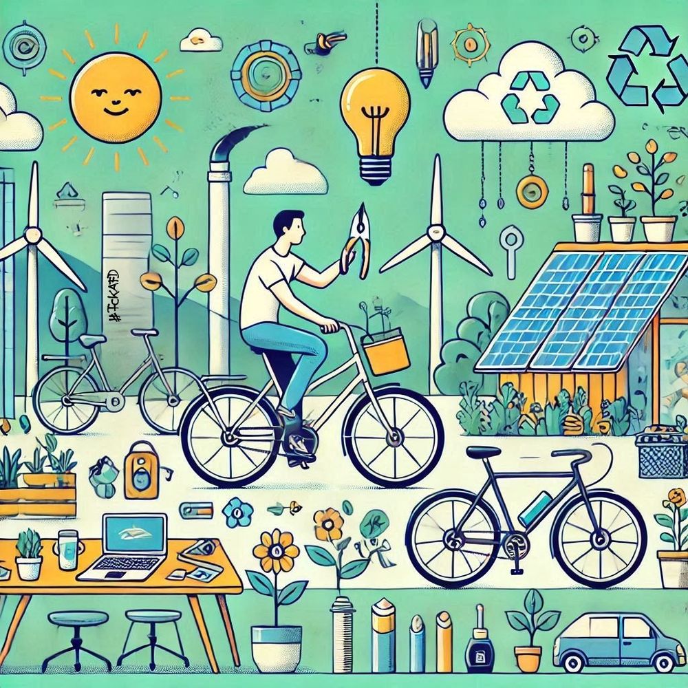 Mit folgendem Prompt erstelltes Bild:
Erstelle ein Bild von einer Person, die sich mit den folgenden Worten beschreibt: Fahrrad, Klima, DIY, reparieren, Natur, Balkonkraftwerk, Technik, Basteln, Gesundheit, #FCKAFD. Based in FFM.
