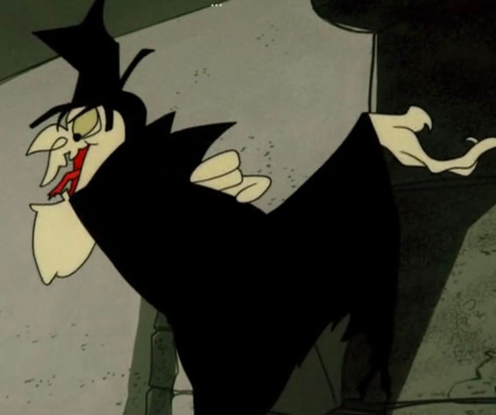 count bloodcount, the looney tunes vampire, with a squashed-looking black tophat, dressed in a black cloak