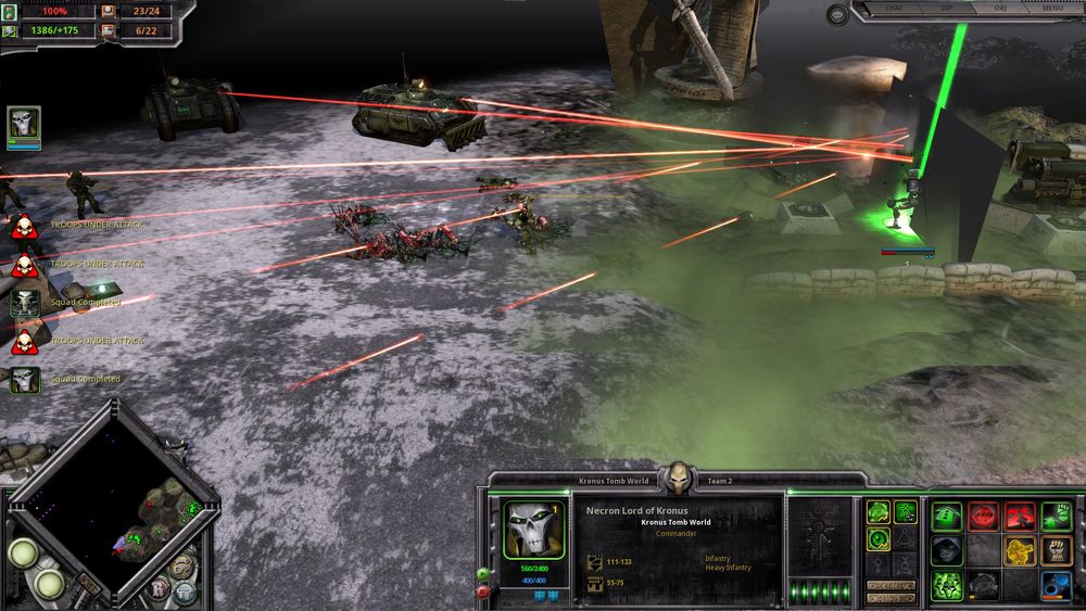 A Necron Lord using Solar Pulse on an Imperial Guard turret, but having a graphical glitch. The effect has a large rectangle going through the middle of the lord, as if it was supposed to be transparent. Only one side shows this, with the other side looking as expected.