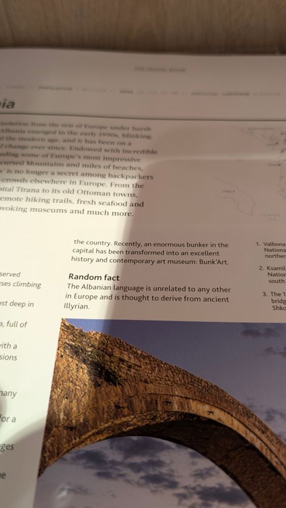 A Lonely Planet "random fact" claiming absolutely incorrectly that Albanian as a language has no relatives (it's in fact Indo-European, though its own branch)