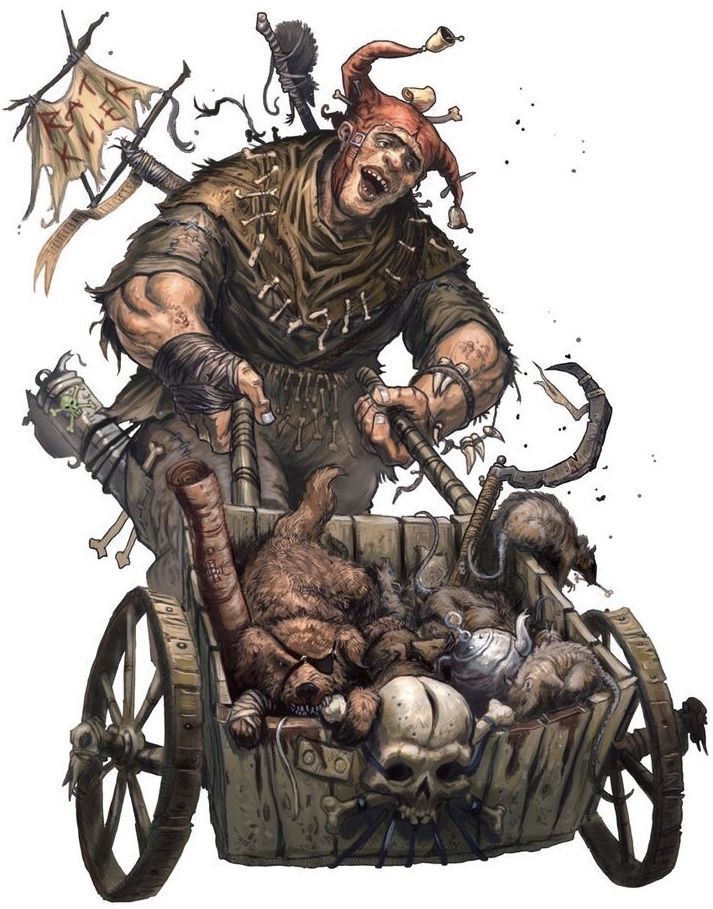 Warhammer Fantasy Roleplay Rat Catcher -  Sling with Ammunition, 4 Animal Traps, Pole with 1d10 dead rats, Small but Vicious Dog