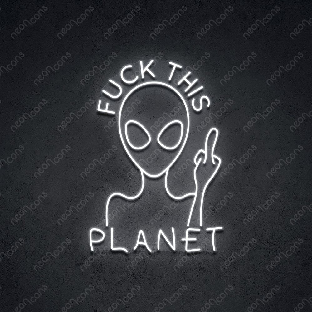 Lighted sign of alien showing middle finger saying F*ck This Planet
