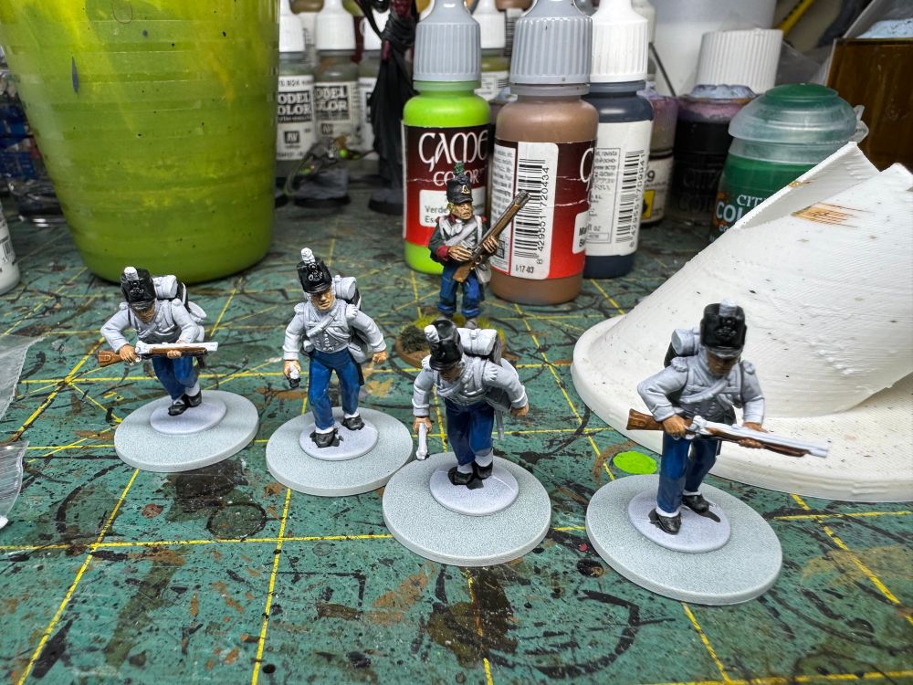 Perry British Napoleonic era Riflemen. Part painted as 60th Rifles. 