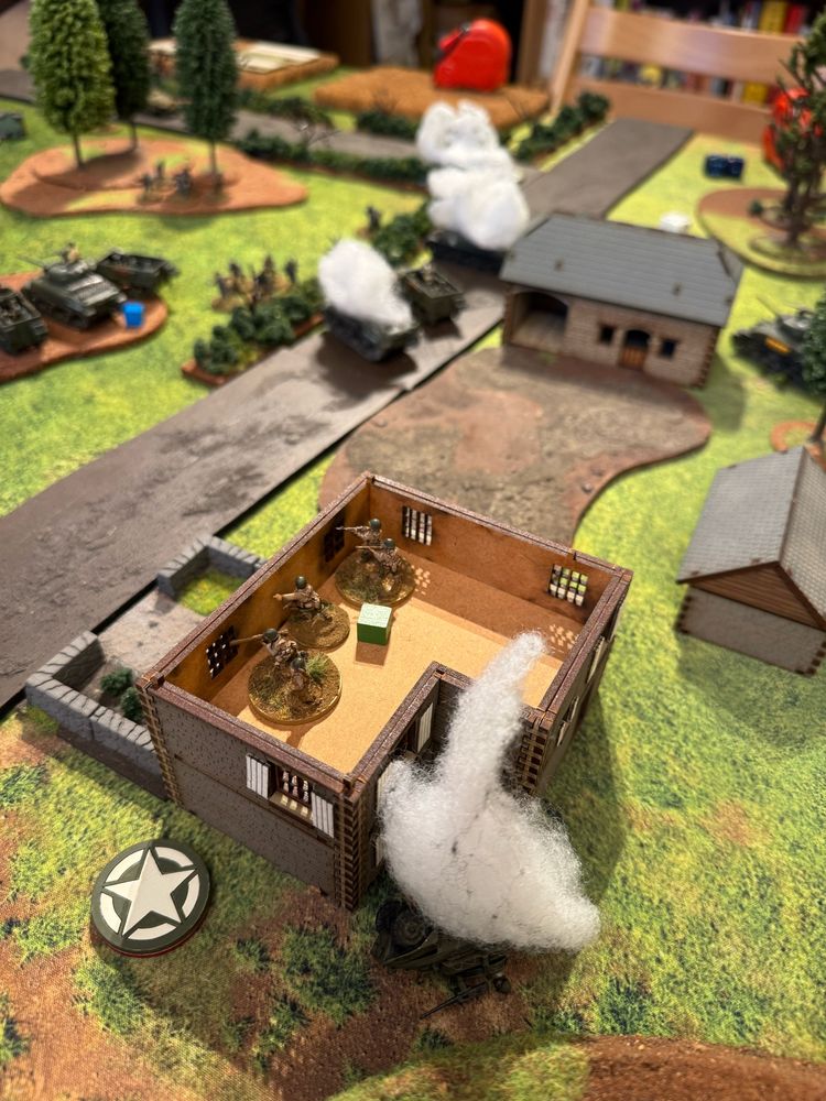 American infantry models occupy a farmhouse. 