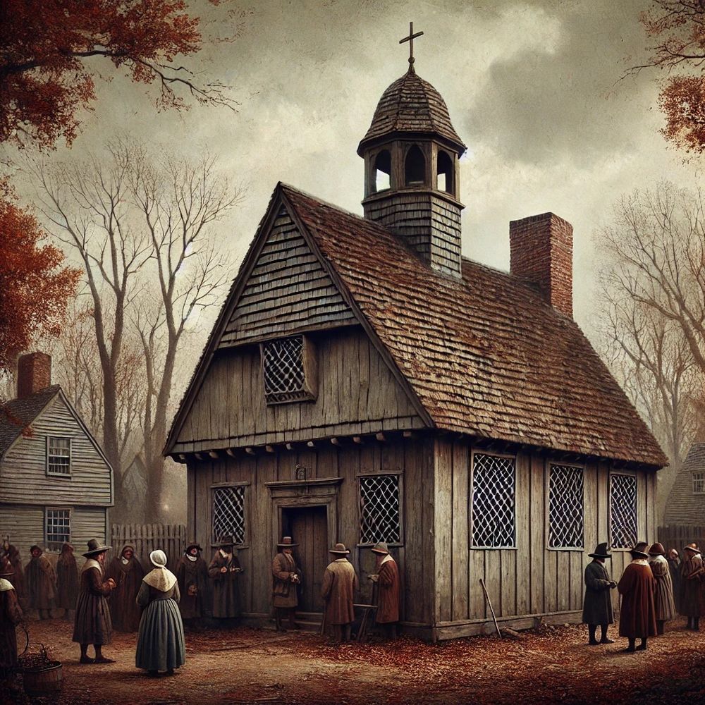 Salem courthouse during the 1692 witch trials. 