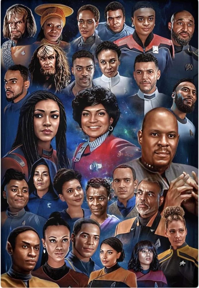 A painting of the many black characters and actors featured in Star Trek over the years