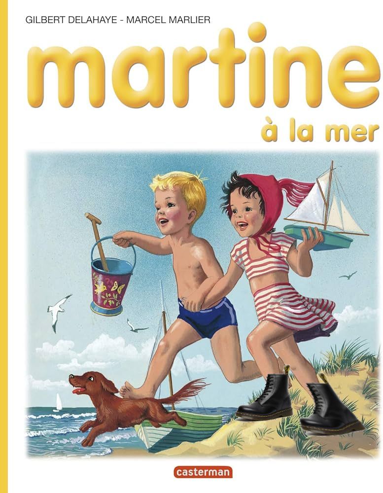 couveryture de livre martine a la plage avec martine qui porte des dr martens