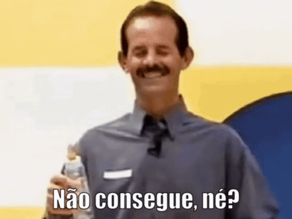 a man with a mustache is holding a bottle of water and says não consegue ne ?