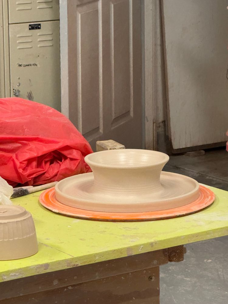 Freshly wheel-thrown cake stand
