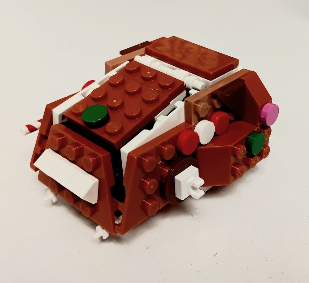 Head of the Gingerbread AT-AT, missing its left-side candy cane cannon dammit!