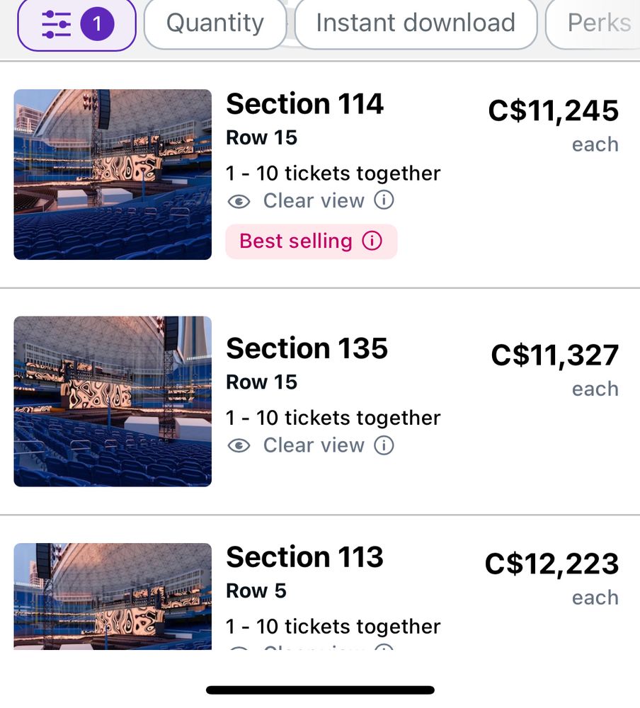 Screenshot of resell prices  