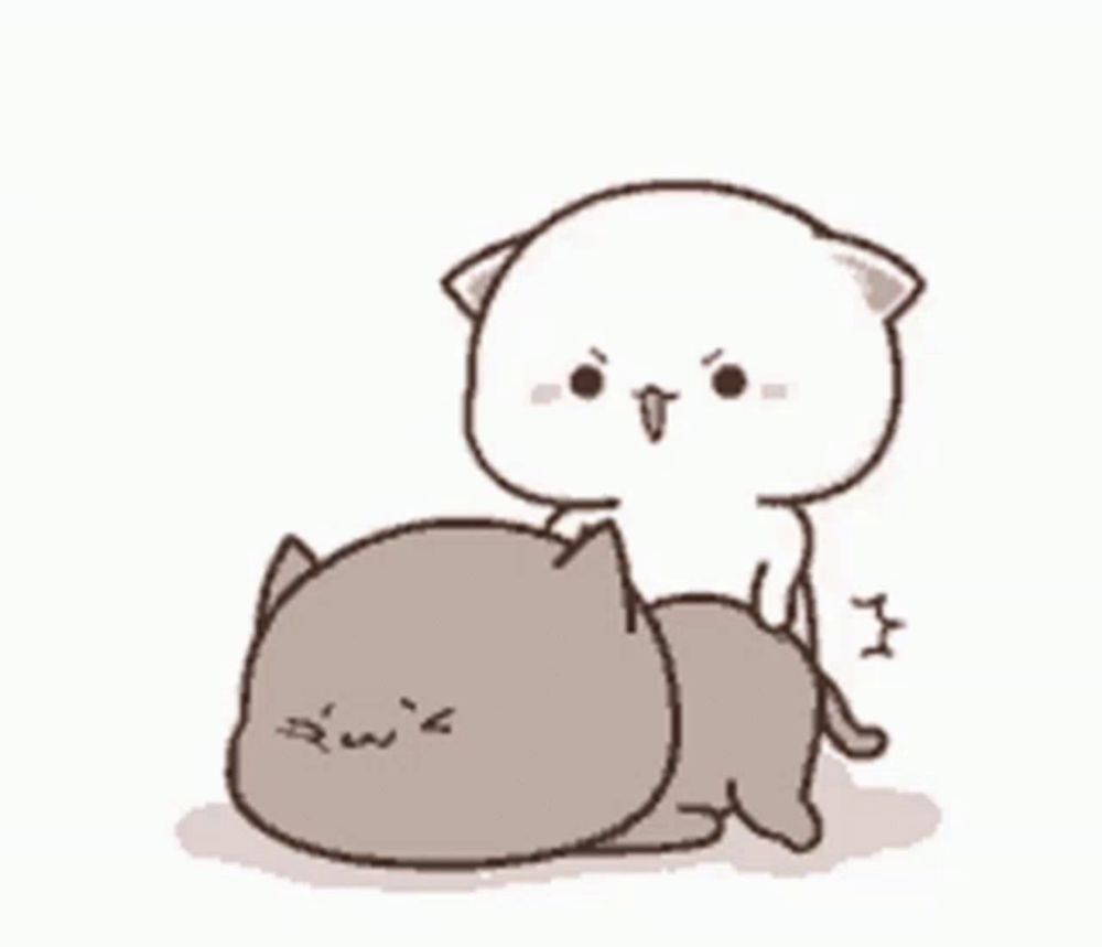 a cartoon of a cat riding another cat on its back .