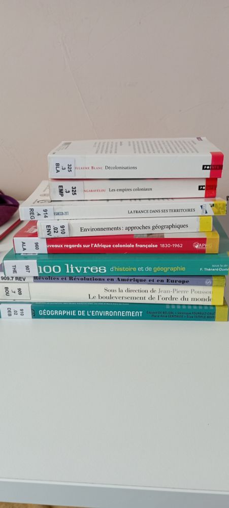 Pile de manuels de géographie et d'histoire 