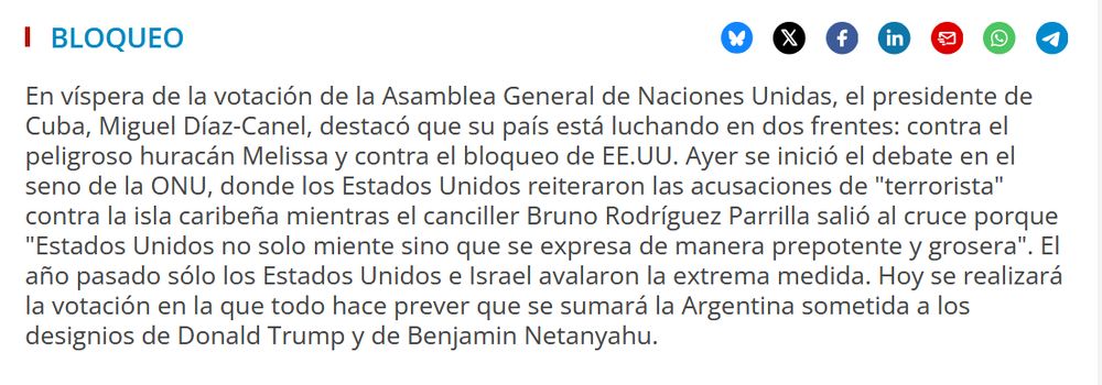 contra el bloqueo a Cuba