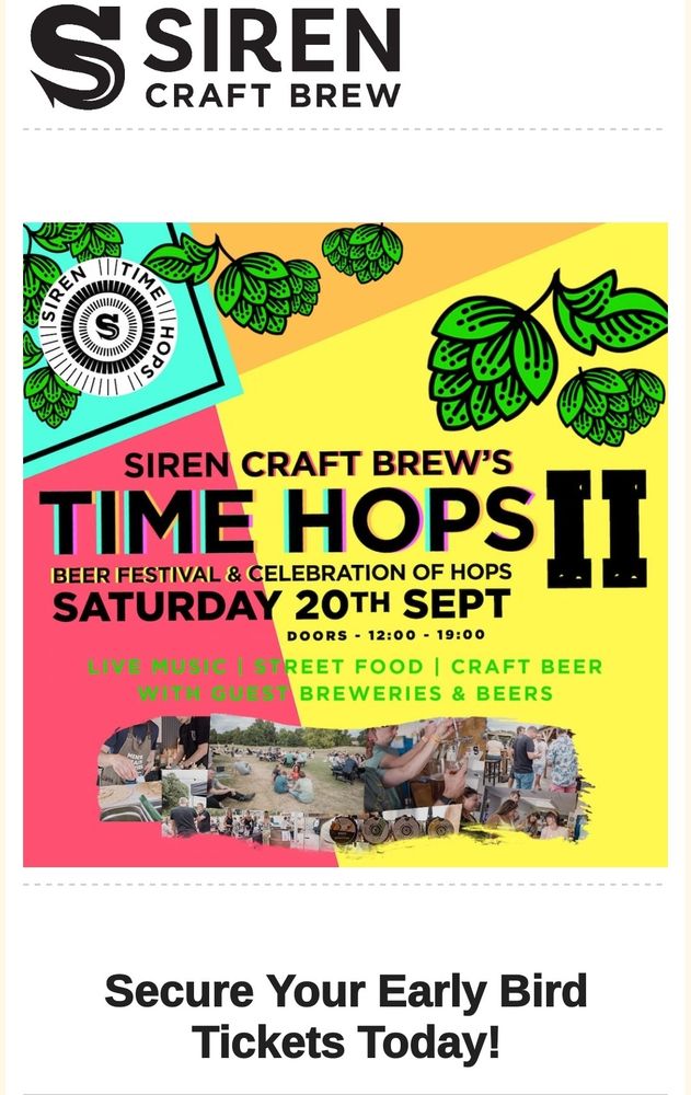 Flyer for Siren Time Hops II.
Early bird tickets now available. 