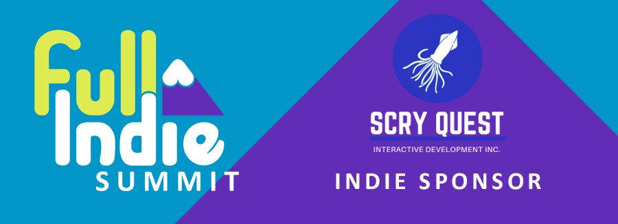 Graphic featuring the Full Indie Summit and Scry Quest logos along with the text "Indie Sponsor"