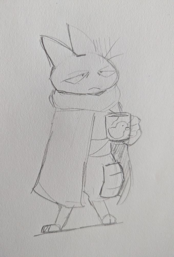 A very tired Mao Mao holding a mug