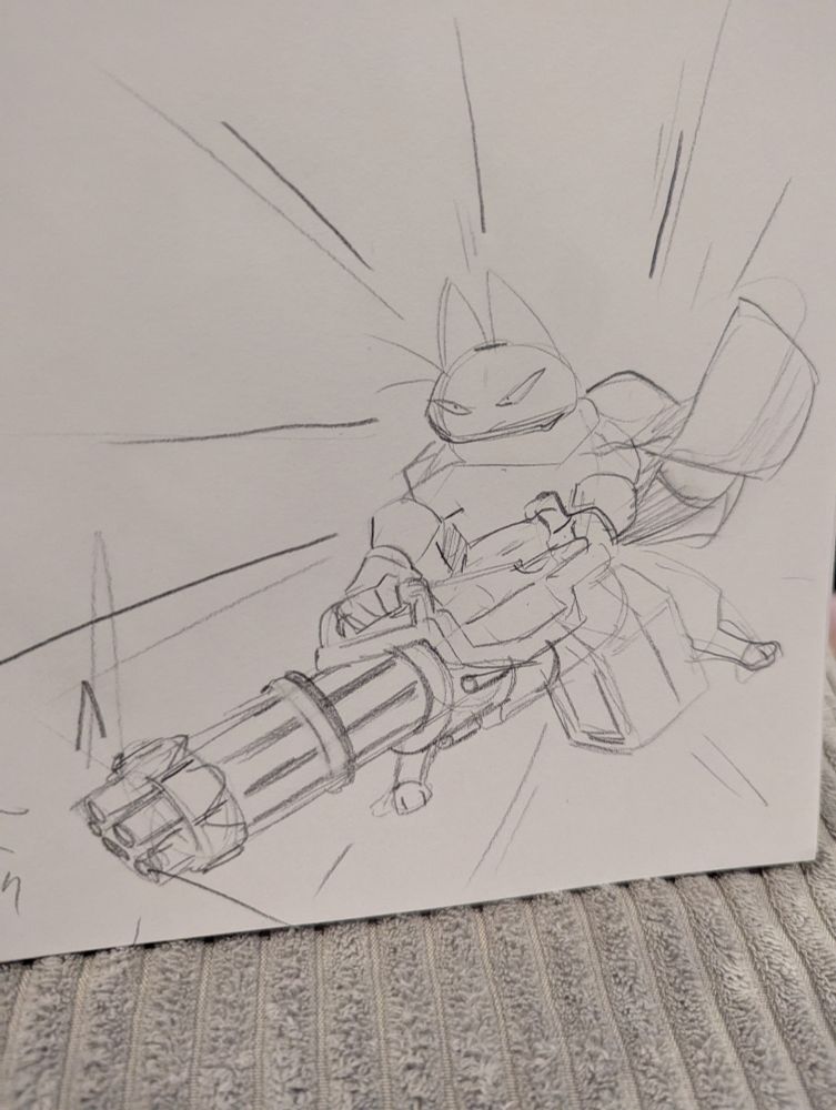 Mao Mao firing a big ole gatling gun