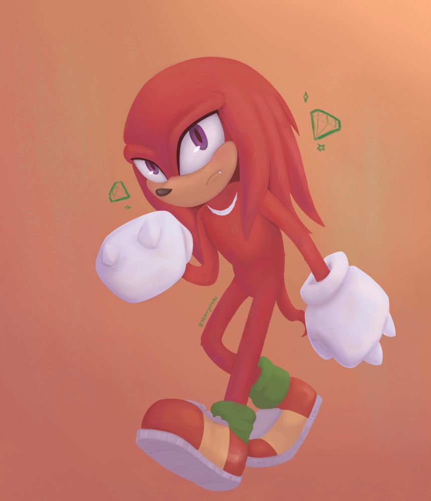 fan art of knuckles the echidna. he’s doing some kinda walking pose