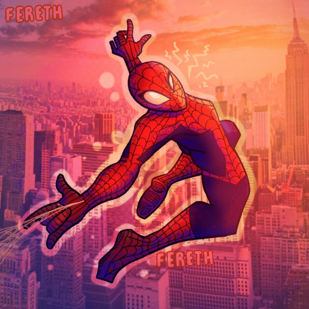 Artwork of Spider-Man swinging through New York City with his spidey senses tingling 