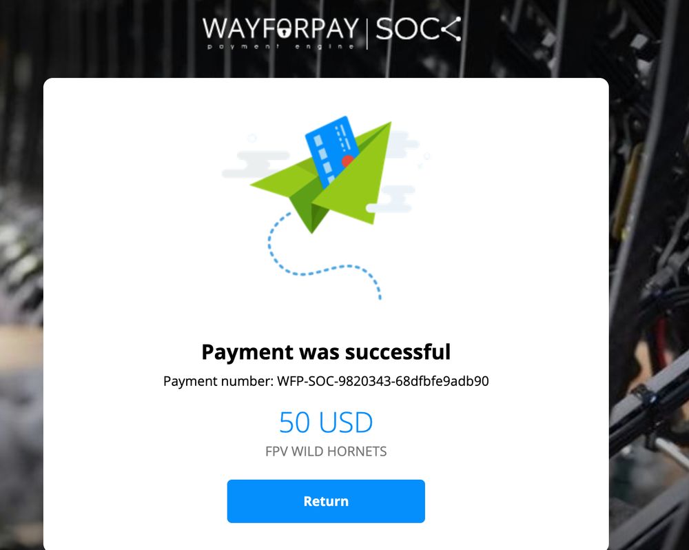 Receipt for donation to FPV Wild Hornets