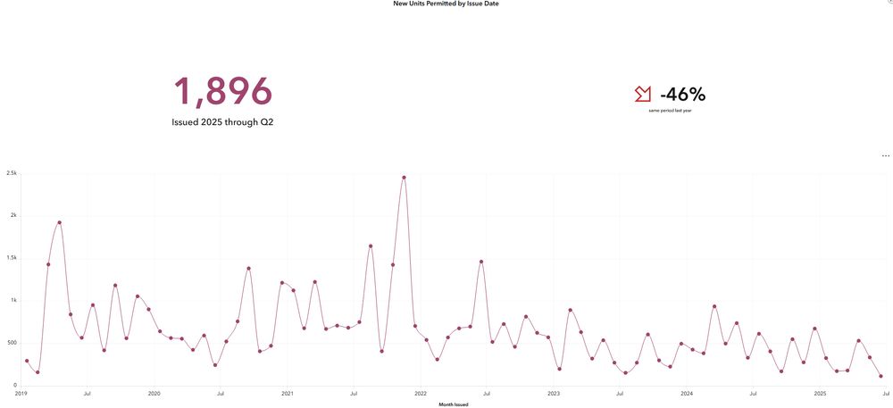 graph of 

New Units Permitted by Issue Date

showing a nearly 50% drop over last year